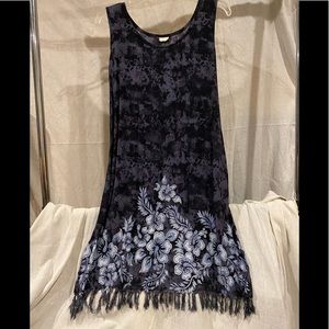 Dark blue tropical type print dress